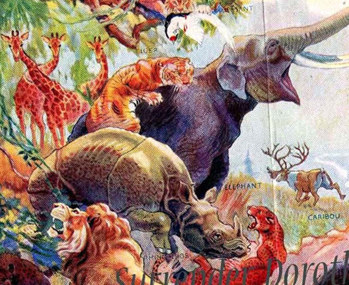 Wild Animals In Deadly Combat Beastial Antique Natural History Etsy