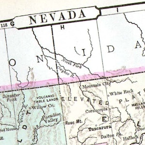 Mapa de Nevada Estados Unidos EUA 1896 Cartografia gravada em cobre vitoriano antigo para enquadrar