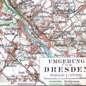 ドレスデン ドイツ 地図 ザクセン近郊 1906 ヴィンテージ エドワード朝時代 スチール彫刻都市地図 額装