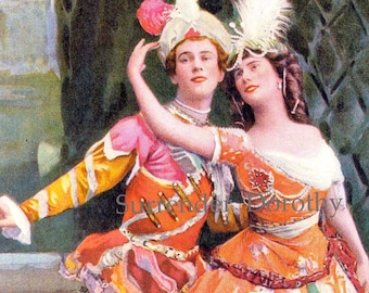 Pavlova & Nijinsky Russian Ballet Dancers Vintage Lithograph Illustration Romantic Era Poster  Print To Frame
