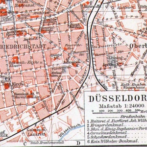 地図 デュッセルドルフ ドイツ 1906 ヴィンテージ エドワード朝時代 スチール彫刻 地図作成 フレーム付き