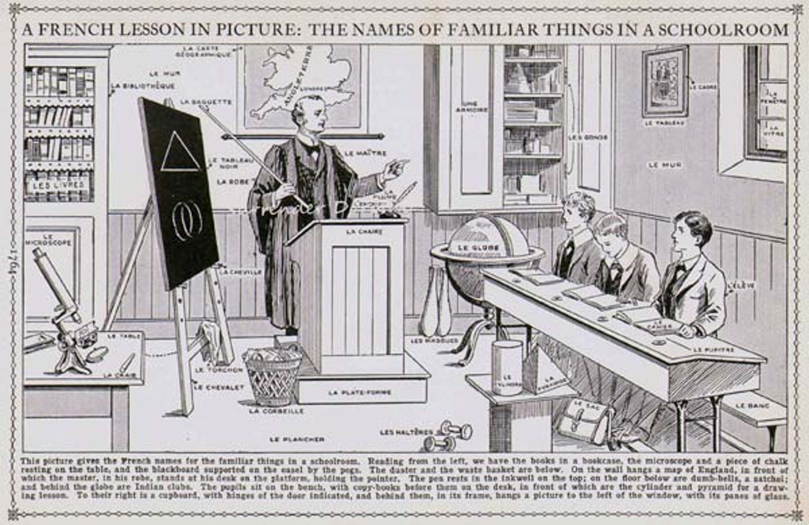 French Lesson Chart Familiar Classroom Things 1920s Vintage Children's ...