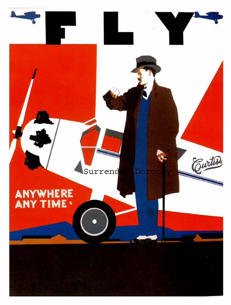 Curtiss Passenger Plane USA 1920s Aviation Poster Color Man-Cave Lithograph To Frame image 2