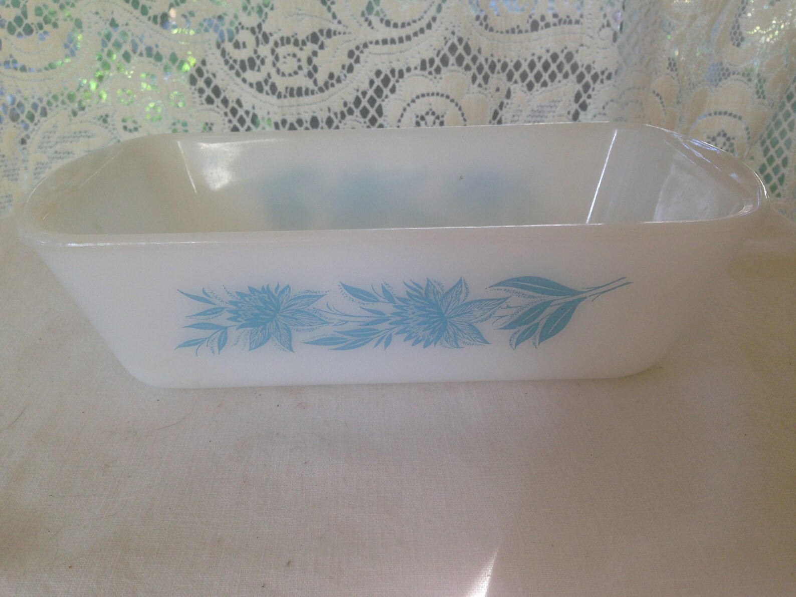 Glasbake Loaf Bread Meatloaf Pan Aqua Turquoise Blue Flowers Etsy