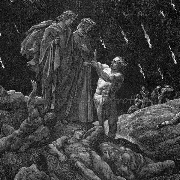 Brunetto Latini Accosts Dante Inferno Canto 15 Vintage Engraving Gustave Dore Hell Black & White