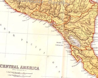 Central America Map 1871 Vintage Victorian Lippencott Antique Copper Engraving Cartography To Frame