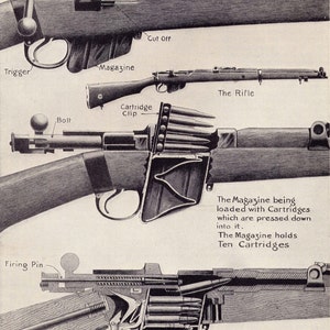 Fucili da caccia Enfield britannici della prima guerra mondiale, 1928, in bianco e nero