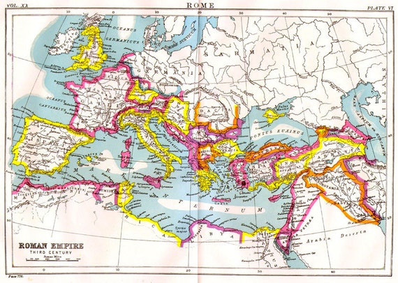 ローマ帝国 3 世紀の地図 アンティーク銅版画 ヨーロッパ地図 1892