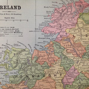 Mapa de Irlanda 1896 Mapa grande grabado de cobre antiguo Líneas telegráficas Rutas de barcos de vapor Ferrocarriles 13.5 x 10.5 pulgadas