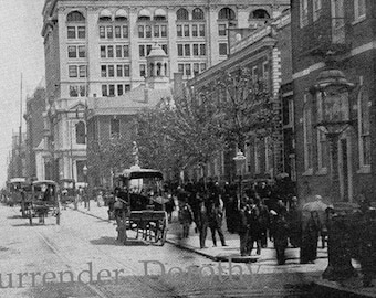 Philadelphia Pennsylvania Chestnut Street USA 1890 Vintage Victorian Rotogravure Photo Illustration For Framing Black & White