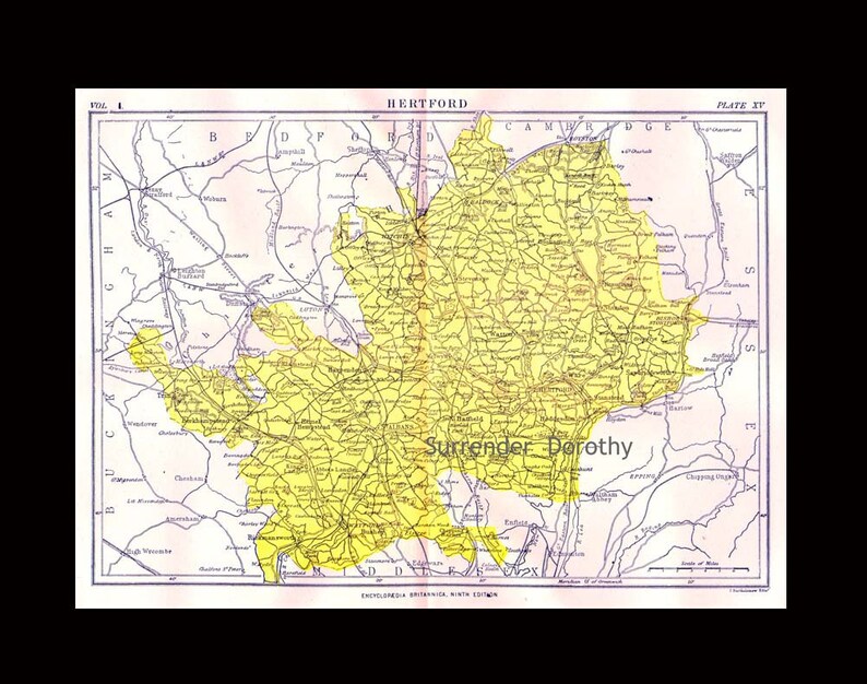 Hertford County England Map Antique Copper Engraved European Etsy