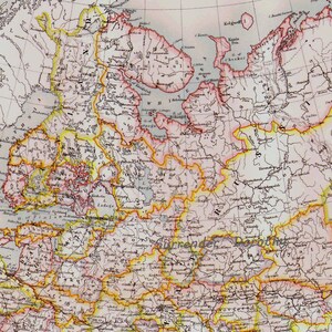 ロシア地図 アクアチント 銅版画 ヨーロッパ地図 1892年 ビクトリア朝アンティーク地理アート 額装