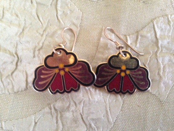 Laurel Burch Earrings Yelapa FLOWERS RARE Red Plu… - image 2