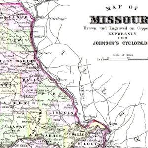 Missouri Karte USA State 1896 Große Viktorianische Antike Kupfer Gravur Vintage Kartographie umrahmt 13,5 x 10,5 Zoll