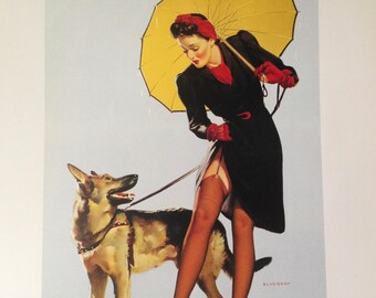 Young Girl With Her Dog/キース カーター/ポスター Young girl with her dog – Poster & Frame Art Group