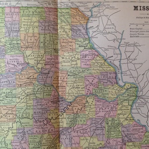 ミズーリ州地図 米国州 大型アンティーク銅版画 ヴィンテージ 北米地図 1882 ビクトリア朝地理アート 額装