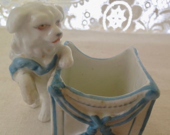 Grumpy Terrier Dog Toothpick Holder Planter Vase Kitchen Powder Room Office Catch-All Vintage Blue & White