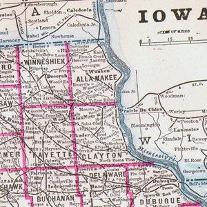 アイオワ州地図 アンティーク銅版画 ヴィンテージ 北米地図 1892 ビクトリア朝地理アート 額装