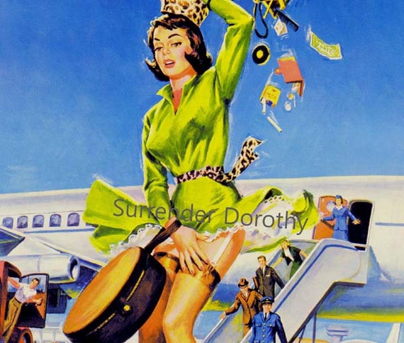 Brunette Passenger Loses Panties 1960s Vintage Pinup Girl Poster