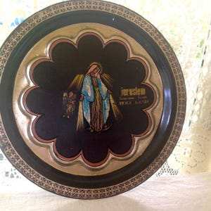 Blessed Virgin Mary Plaque Souvenir Of Jerusalem 1970s For Your Sacred Space