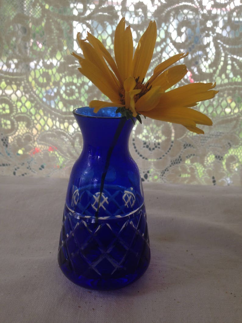Towle Silversmiths Cobalt Blue Cut Glass Bud Vase Vintage Etsy