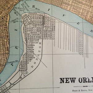 New Orleans Louisiana Karte 1890 Vintage viktorianischer antiker Kupferstich USA Stadtkartographie zum Einrahmen