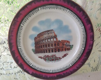 Colosseum Rome Souvenir Plate Gold Trim 1950s Classic Roma Il Colosseo