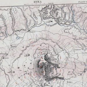 Etna Vulkan Sizilien Italien Karte Antiker Kupferstich Vintage Europäische Kartographie 1892 viktorianische Geographie Kunst zum Rahmen