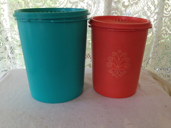 Tupperware Canister Set TWO Servalier Lids 1970s Turquoise