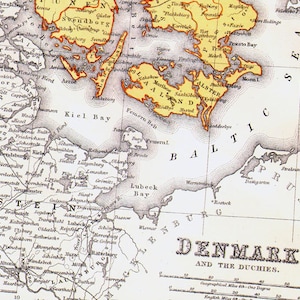 Denmark Map Iceland, Faroe Islands & Bornholm Inserts 1871 Victorian Lippencott Antique Copper Engraving European Cartography image 1