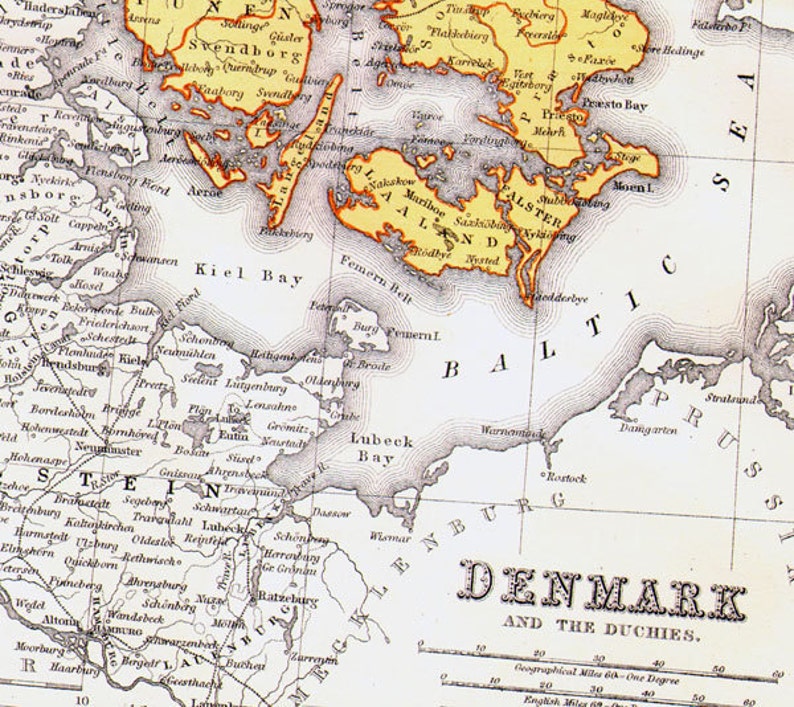 Denmark Map Iceland, Faroe Islands & Bornholm Inserts 1871 Victorian Lippencott Antique Copper Engraving European Cartography image 1