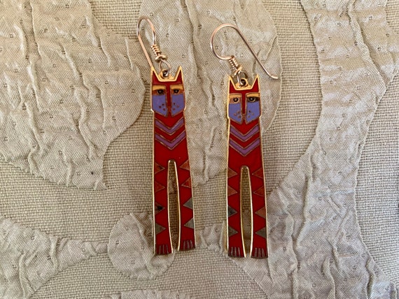 Laurel Burch Earrings Red Nubian Cat Silver Clois… - image 3