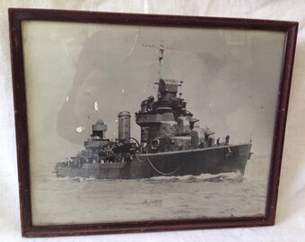 S. S. Gwin Framed Photograph Black and White 1940s USN Battleship Destroyer