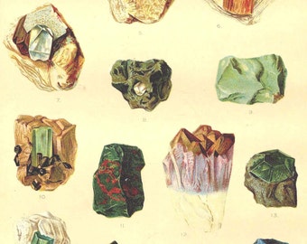 Gems Found In Nature Lithograph Geology Illustration Antique Print 1906