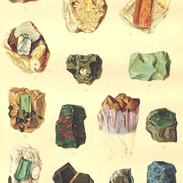 Gems Found In Nature Lithograph Geology Illustration Antique Print 1906