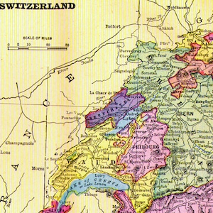 スイス地図 アンティーク銅版画 ヴィンテージヨーロッパ地図 1892 ヴィンテージビクトリア朝地理アート 額装