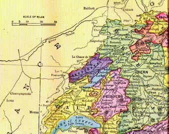 Switzerland Map Antique Copper Engraving Vintage European Cartography 1892 Vintage Victorian Geography Art To Frame