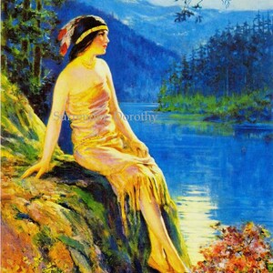 Waiting Indian Maiden F P Harper 1930s Native American Pinup Girl Vintage Man-Cave Poster Print To Frame image 2