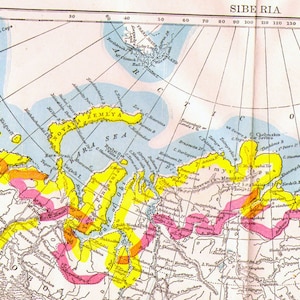 シベリア地図 アンティーク銅版画 ヴィンテージヨーロッパ地図 1892年 ビクトリア朝地理アート 額装