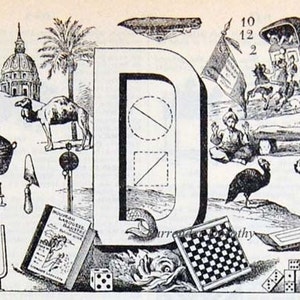 Carta D Dicionário Francês Alfabeto Gráfico Paris França Para Emoldurar Monograma Preto e Branco