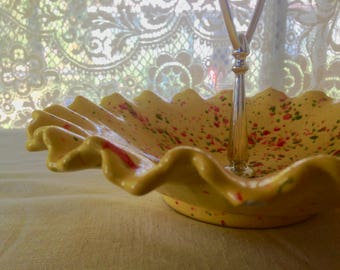 Yellow Orange Speckled Serving Bowl Ceramic Caddy Dish Retro Hostess With The Mostest Retro Vintage Kitchen Ware Organizer 1970s