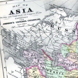Asien Russland Karte 1896 Viktorianische Kupfer Gravierte Kartographie Chinesische und Russische Reiche 13,5x 10,5 Zoll