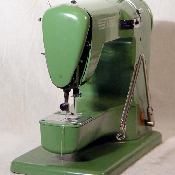 Green Elna Super-Matic Sewing Machine 1956 Perfect Working Order With Cams and Full Instructions