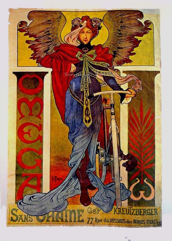 Omega Bicycles Alphonse Mucha 1894 Art Nouveau Lithograph Poster