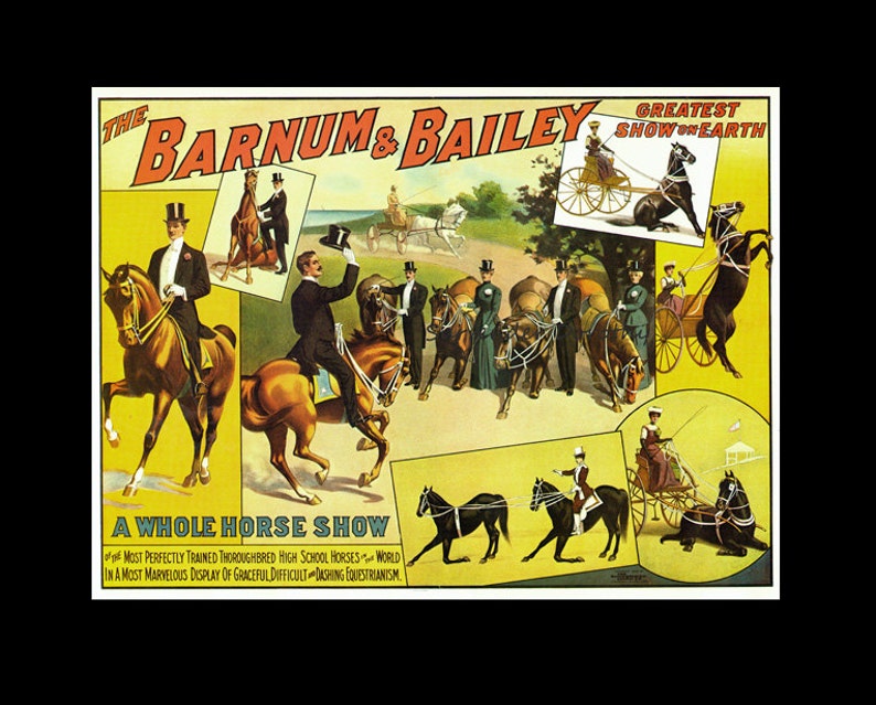 Trick Horses Equestrian Riders Barnum & Bailey Circus Poster 1900s Full Color Advertisement Lithograph To Frame image 5