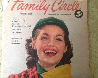 Family Circle Magazine March 1952 Colonial Williamsburg Back Issue Great Period Fashion Advertisements MCM USA