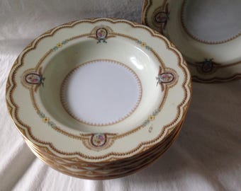 4 Noritake Serena Rimmed Fruit Dessert Bowls 1930s Japan Gold Trim Formal Dining