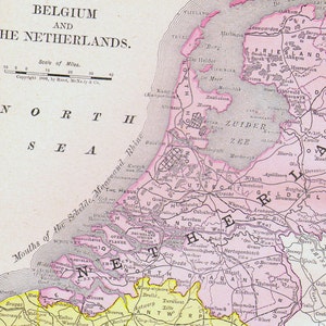 Pays-Bas Belgique Carte Italie du Sud 1890 Rand McNally Quatre couleurs Victorienne Antique Cartographie de l’Europe à encadrer