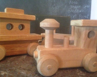 Toy Train Set  Wooden Handmade Preschool Plaything Home Decor 1970s Choo Choo