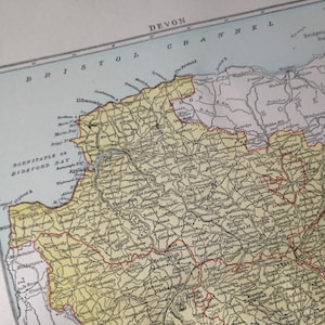 デヴォン州イングランド地図アンティーク銅版画ヴィンテージヨーロッパ地図1892年ビクトリア朝地理アート額装